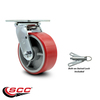 Service Caster 5 Inch Red Poly on Cast Iron Swivel Caster with Roller Bearing and Swivel Lock SCC-30CS520-PUR-RS-BSL